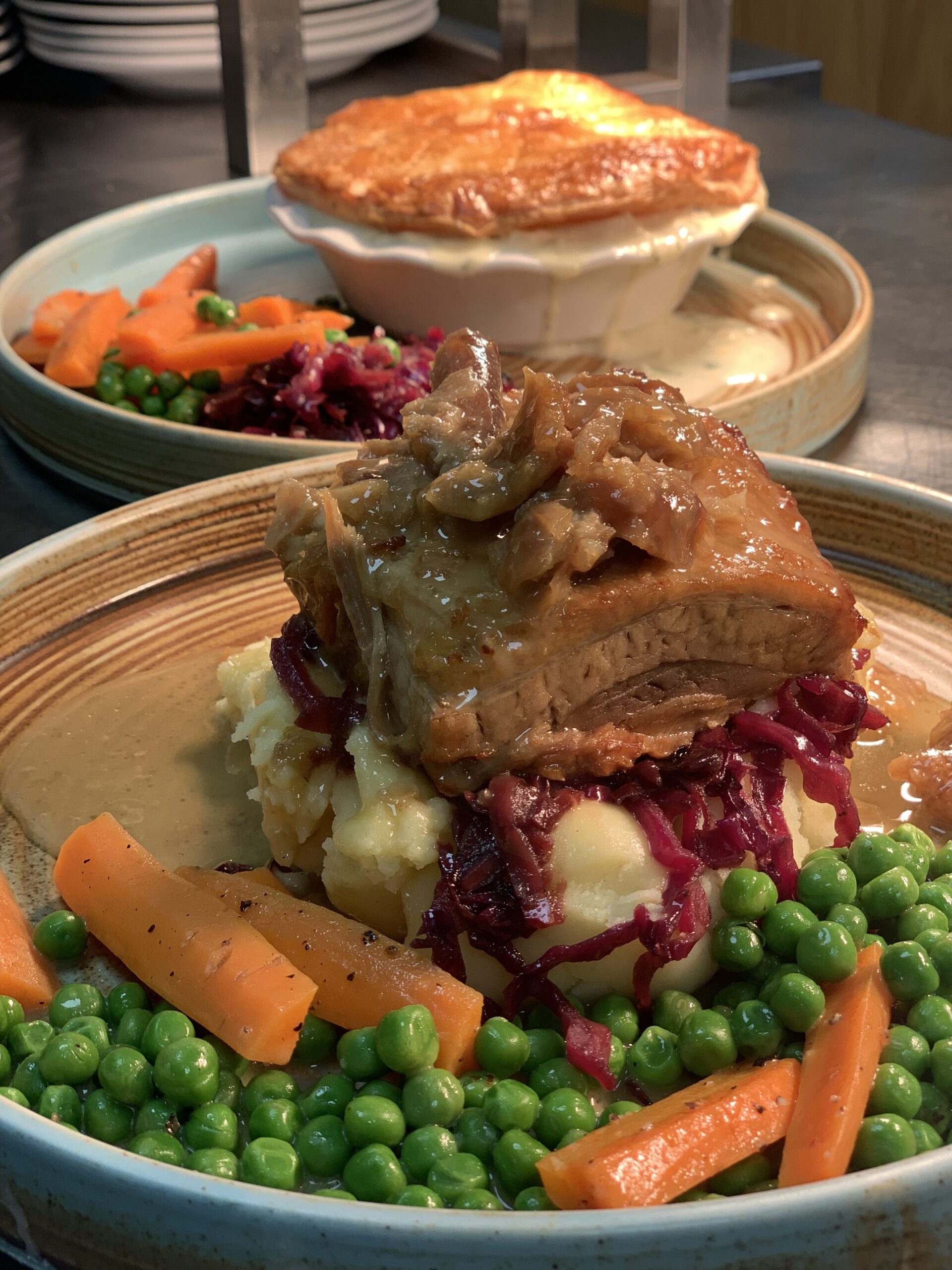 Pork belly with cabbage and mash at The Outlook at Fox’s, Ipswich